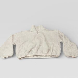 White Plush Fuzzy Quarter Zip Pullover Sweatshirt Large